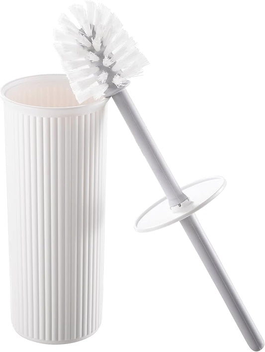 Superio Ribbed Collection - Decorative Plastic Toilet Bowl Brush and Holder Set, White (1 Pack) Cleaner Scrubber for Bathroom