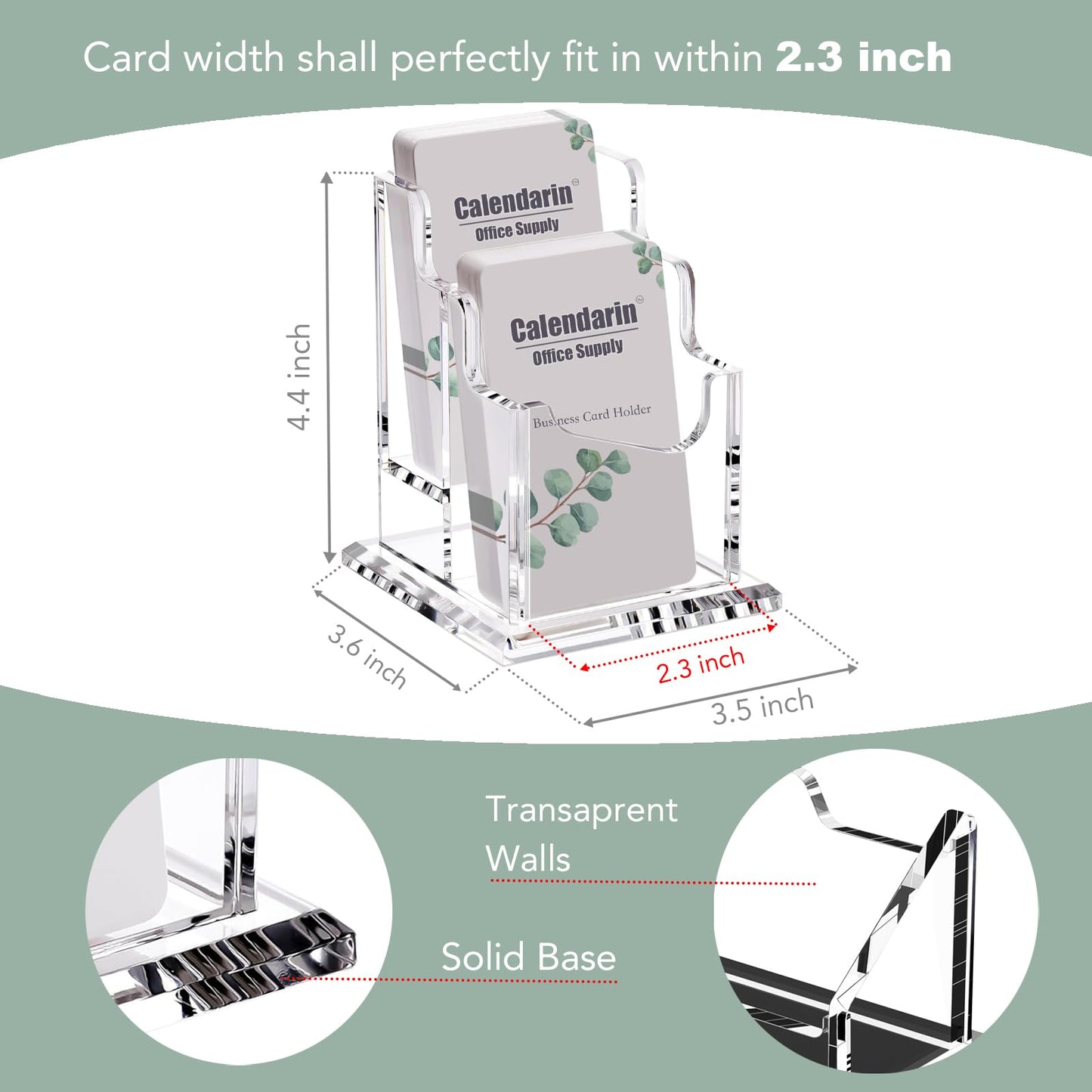 Calendarin Acrylic Business Card Holder for Desk, Clear Business Name Card Display Card Organizer, Morden Desk Accessory Supply for Office, Vertical (2-Slot)