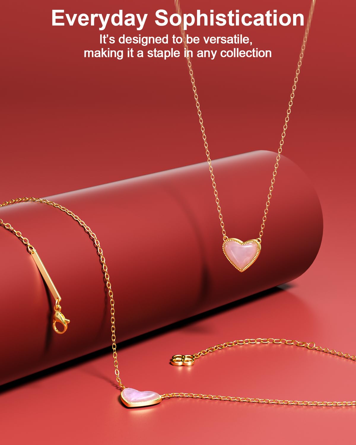 AICase 18K Gold Plated Heart Pendant Necklace for Women,Fashion Dainty Simple Adjustable Length Jewelry,Anniversary Birthday Gifts for Women/MoM/Sister/Friends/Her/Wife/Grandma/Coworker_Pink
