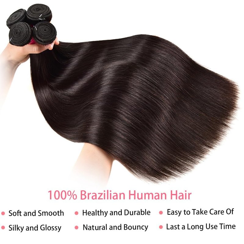 MXMaoYiCTR Human Hair Bundles,Straight Bundles Human Hair, 10 12 14 Inch 12A Grade Quick Weave Brazilian Straight 100% Unprocessed Virgin Hair Extensions Soft Double Weft Wave Natural Black.