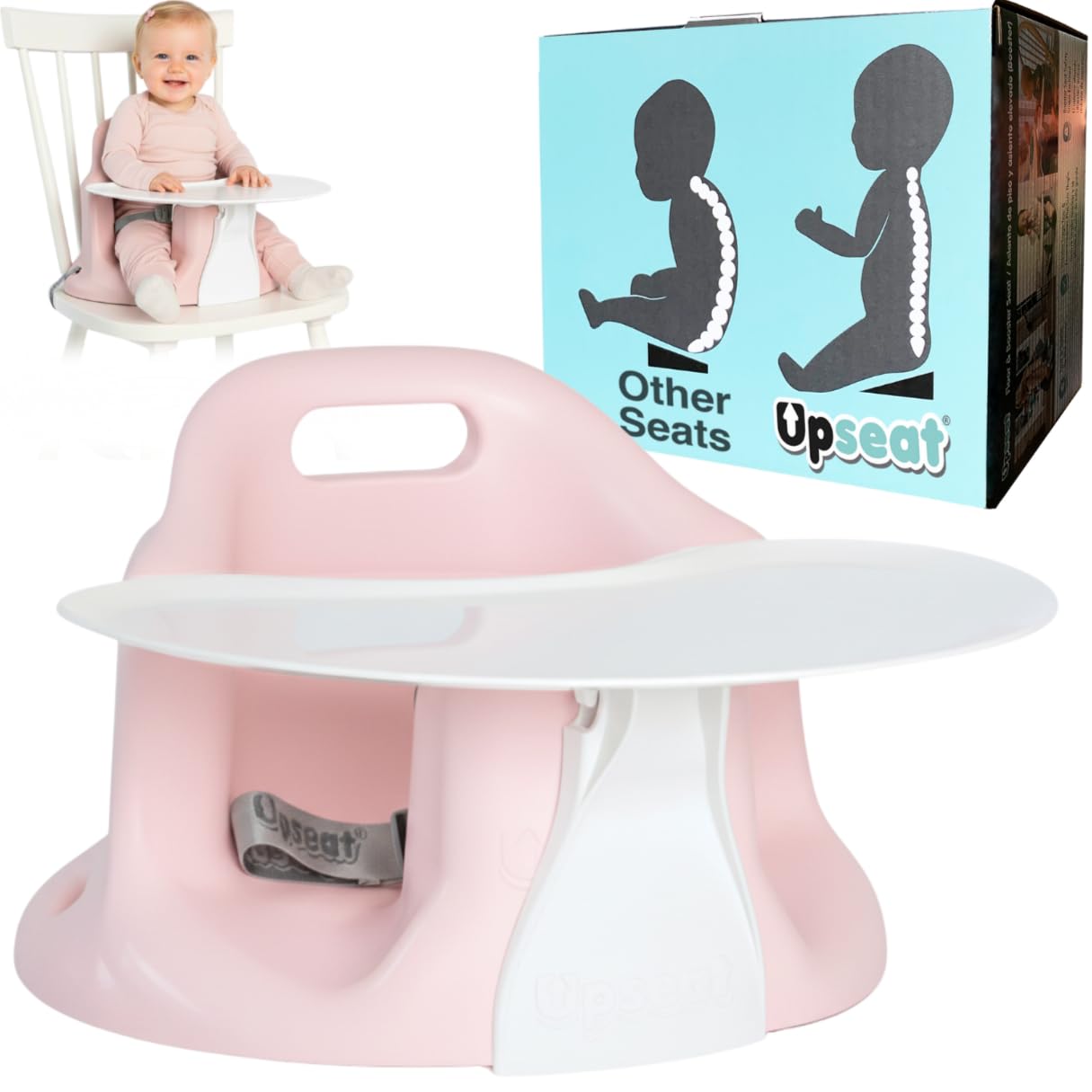 Upseat – The Original Ergonomic Baby Floor & Booster Seat with Tray, Developed with Physical Therapists for Upright Posture & Healthy Hip Development, 4–24 Months, Dishwasher-Safe Extra-Large Tray