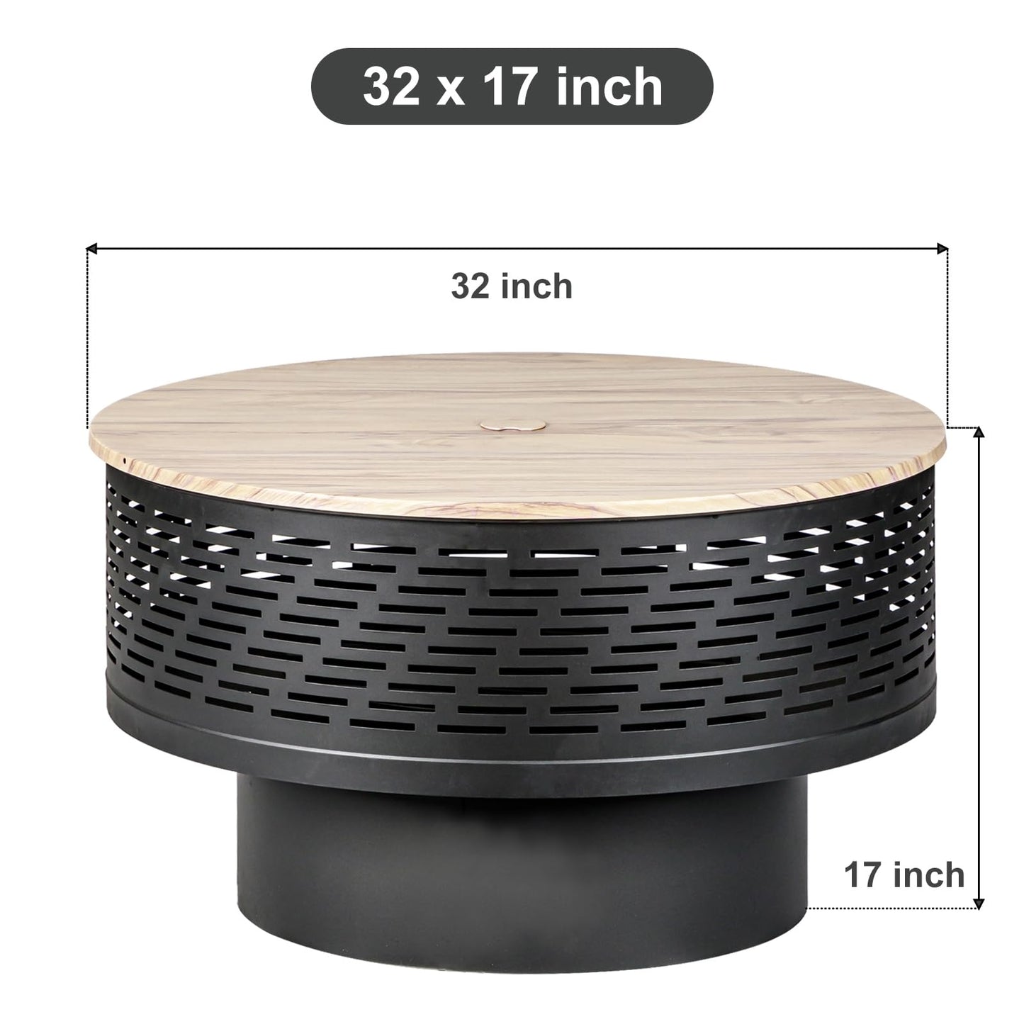 OutVue 32" Wood Burning Fire Pits with Grill & Lid, Fire Pit Table for Outside with Waterproof Cover & Fire Poker, Outdoor Firepit with Functions for BBQ,Table and Bonfire