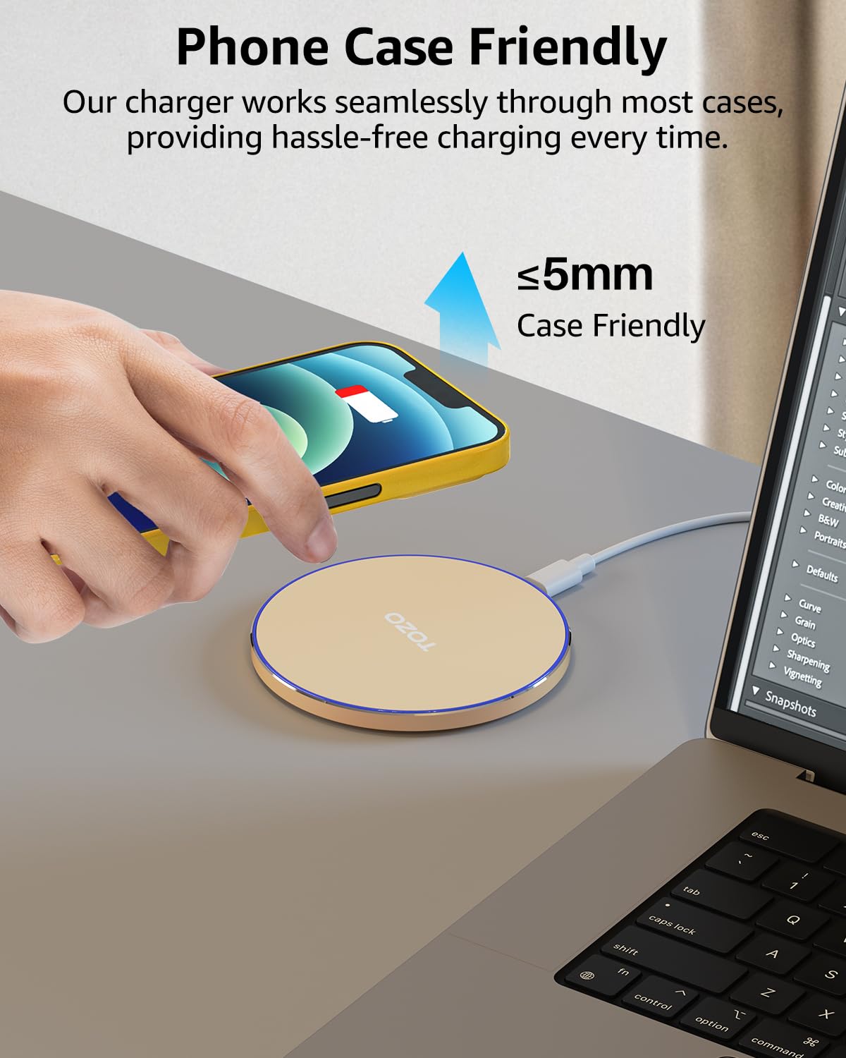 TOZO W1 New Anti-Slip Aircraft-Grade Aluminum Wireless Charger 15W Max Fast Wireless Charging Pad Compatible with iPhone 17/17 Pro/17 Pro Max/Air/16/15/14/SE Series, Samsung Galaxy S25/S24/S23