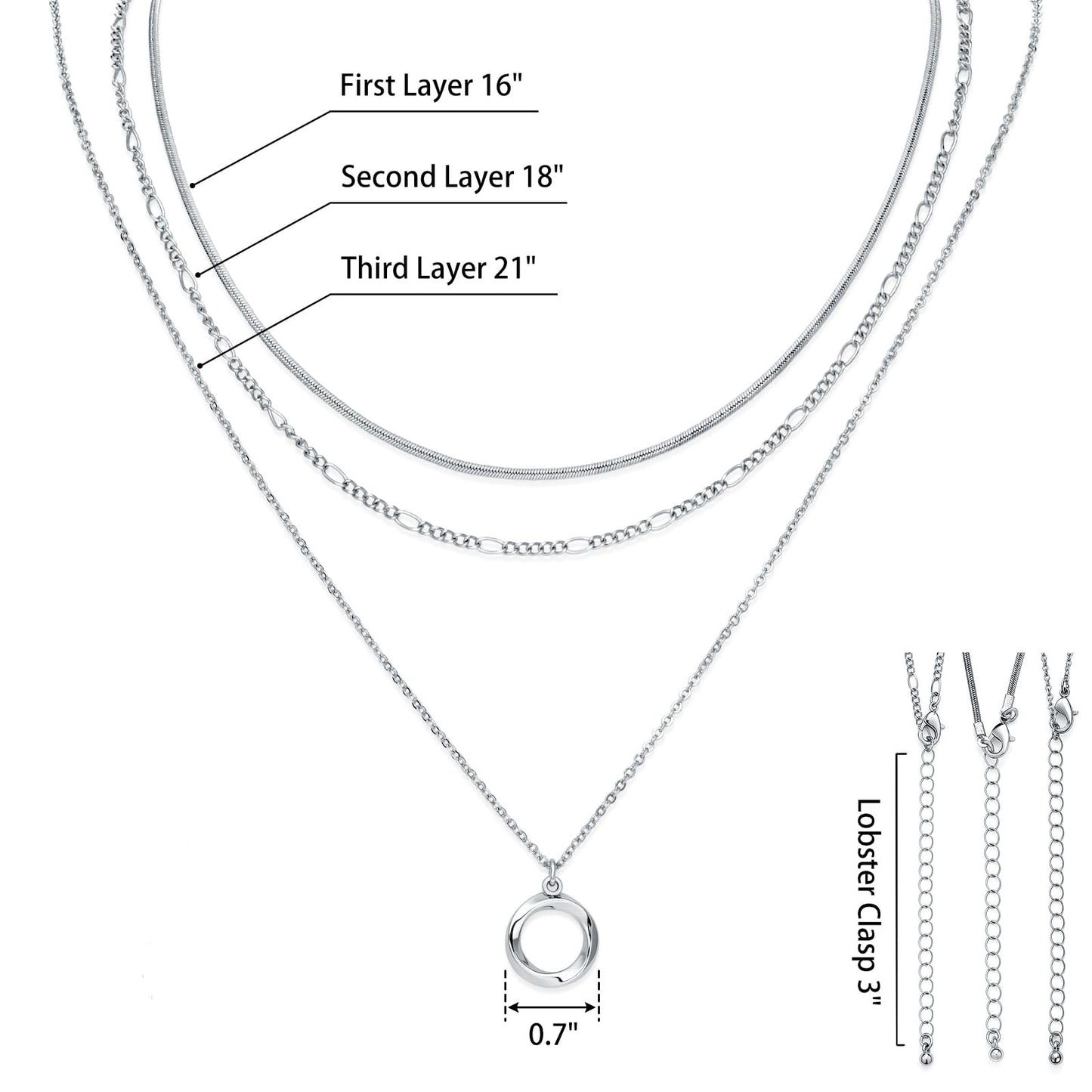 LANE WOODS 3-Piece Layered Gold Necklace Set for Women, 14k Gold Plated Dainty Circle Pendant Choker Stackable Jewelry, Adjustable Trendy Necklaces Gift for Wife Mom