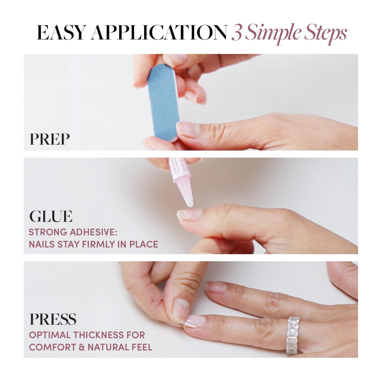 Glamnetic Press On Nails - Bluebelle | Short Almond Fake Nails with Pale Blue French Tips & 3D Blueberry Accents on Semi-Sheer Base, Glossy Finish, Salon Quality | 15 Sizes - 30 Nail Kit with Glue