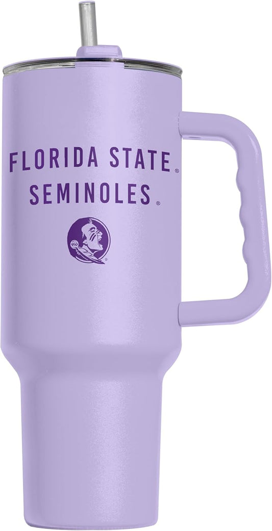 Logo Brands NCAA Florida State Seminoles Lavender 40 oz Tumbler with Handle - Stylish Everyday Use Powder Coated-Stainless Steel with Straw- Keeps Cold For Hours
