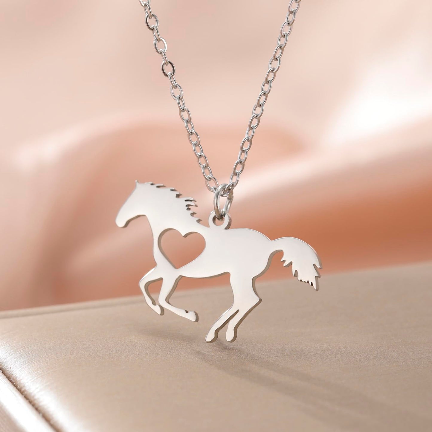 VASSAGO Horse Necklace for Women Men Stainless Steel Horse Pendant Necklace Animal Jewelry Horse Lover Gifts (silver heart horse)