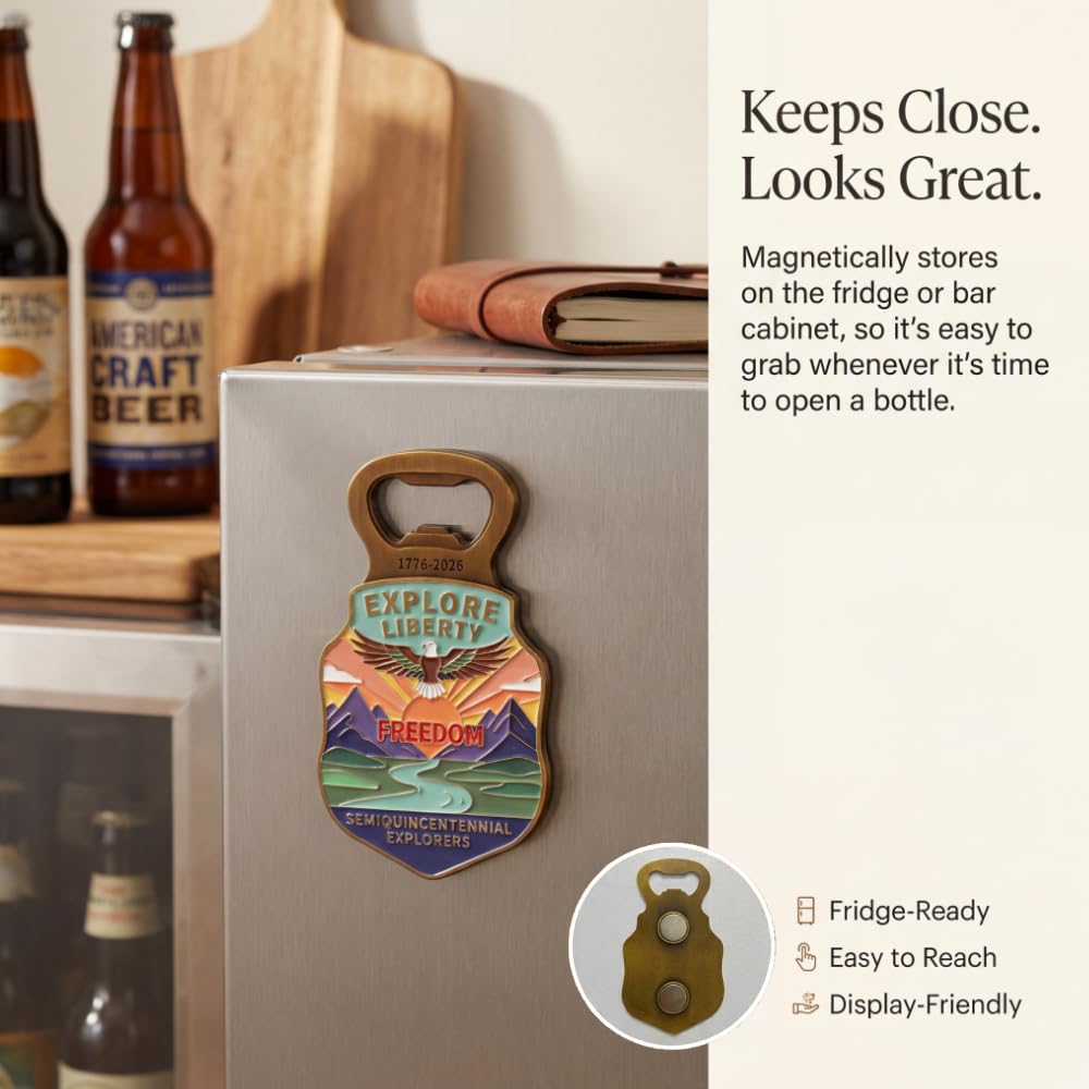 1776-2026 Commemorative Bottle Opener & Fridge Magnet - Heavy Duty Zinc Alloy Patriotic Beer Opener, 250th USA Independence Anniversary Souvenir, July 4th Gift for Men, Veterans & History Fans