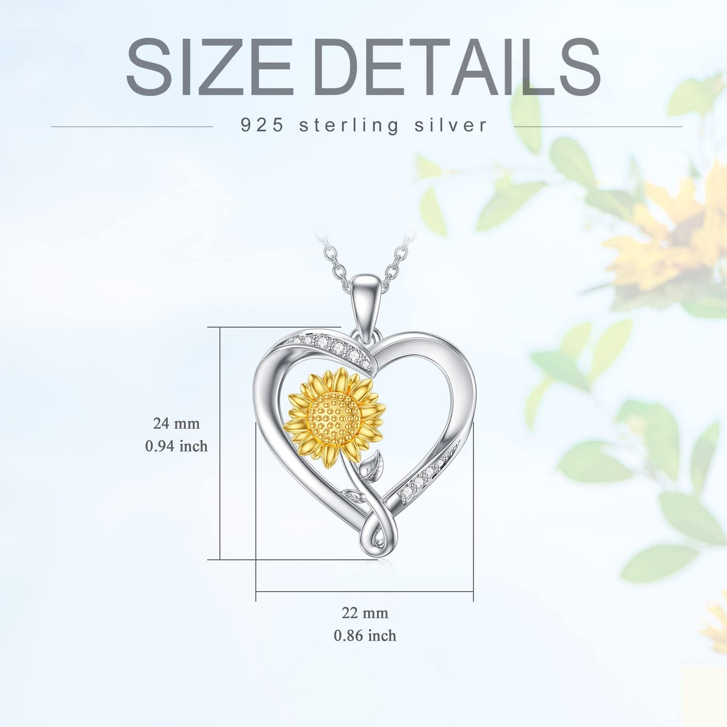 ZBA Real Diamond Sunflower Necklace for Women Sterling Silver Heart Jewelry Anniversary Valentines Mothers day Gifts for Mom Mother Girlfriend Her Wife