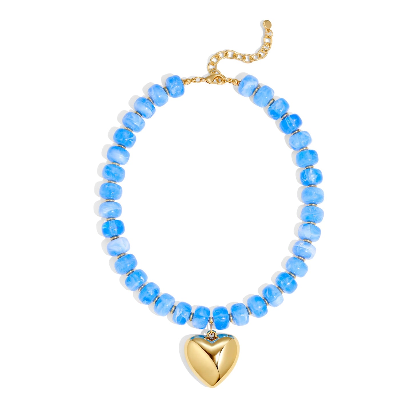 ENSKEFEN Chunky Gold Heart Pendant Necklaces for Women Bohemian Light Blue Resin Beaded Choker Necklace Trendy Chunky Statement Necklace Summer Beach Jewelry