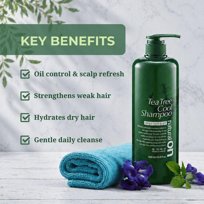 Daeng Gi Meo Ri Tea Tree Cool Shampoo | Cooling Scalp Care with Tea Tree & Aloe Vera | Refreshes Oily Hair, Hydrates Dry Hair, Gentle Cleansing | 1000ml