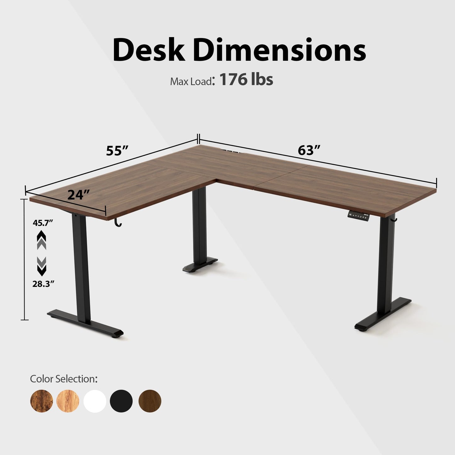 Agilestic L Shaped Standing Desk Adjustable Height, Electric Corner Standing Desk, 63 x 55 inch Sit Stand Computer Table with Splice Board, Dark Walnut