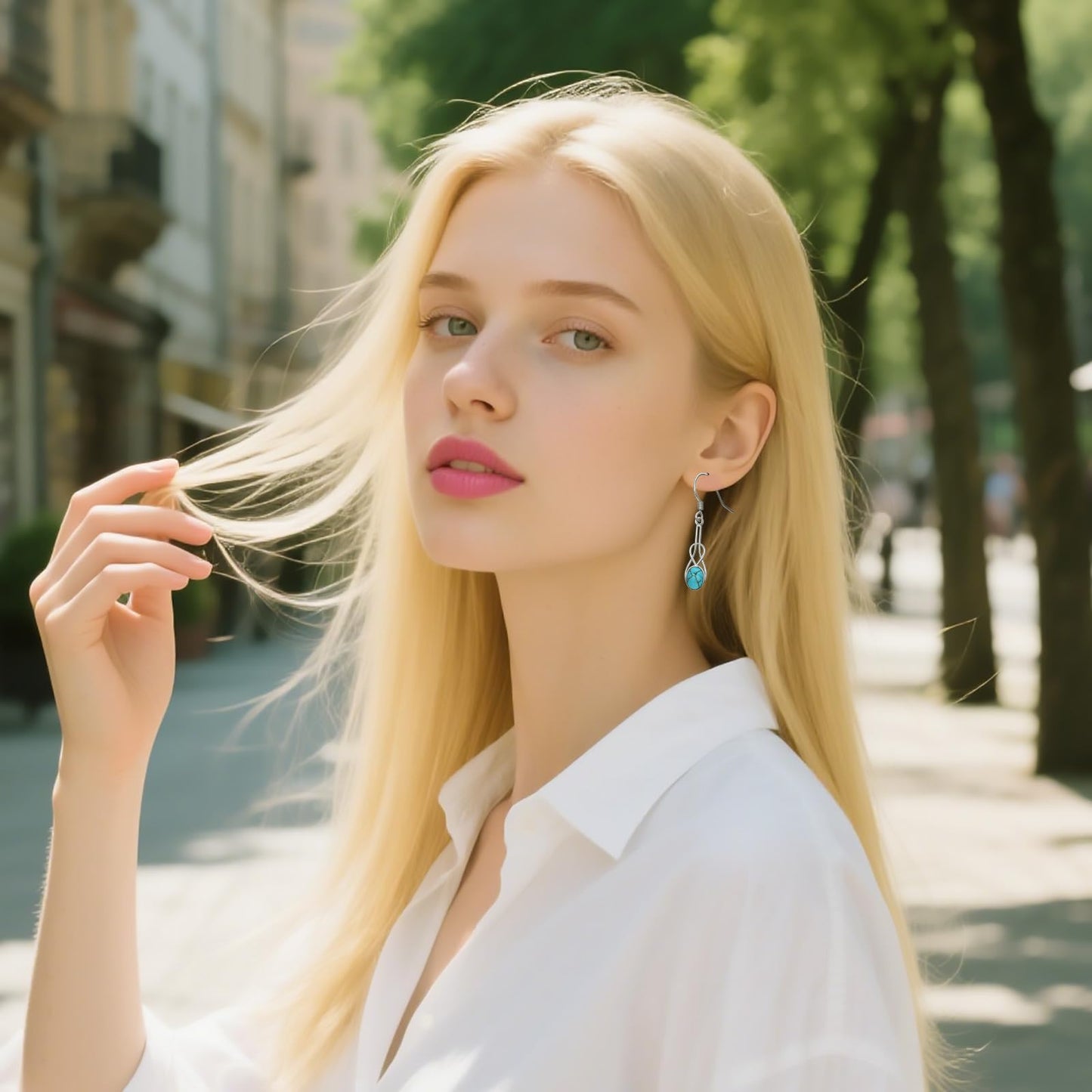 Eetaitai Turquoise Earrings for Women 925 Sterling Silver Natural Oval Turquoise Celtic Knot Dangle Earrings Boho Jewelry Mothers Day Gifts for Mom Wife Sister