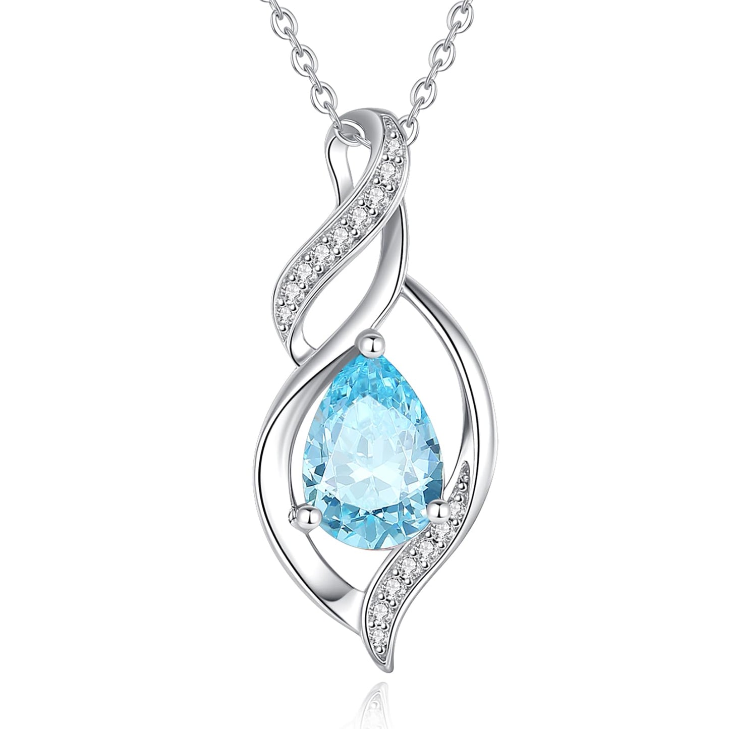 FANCIME March Birthstone Necklace for Women Aquamarine Teardrop Necklace Sterling Silver Infinity Love Birthday Gifts for Mom Women, 16"+2" Inches