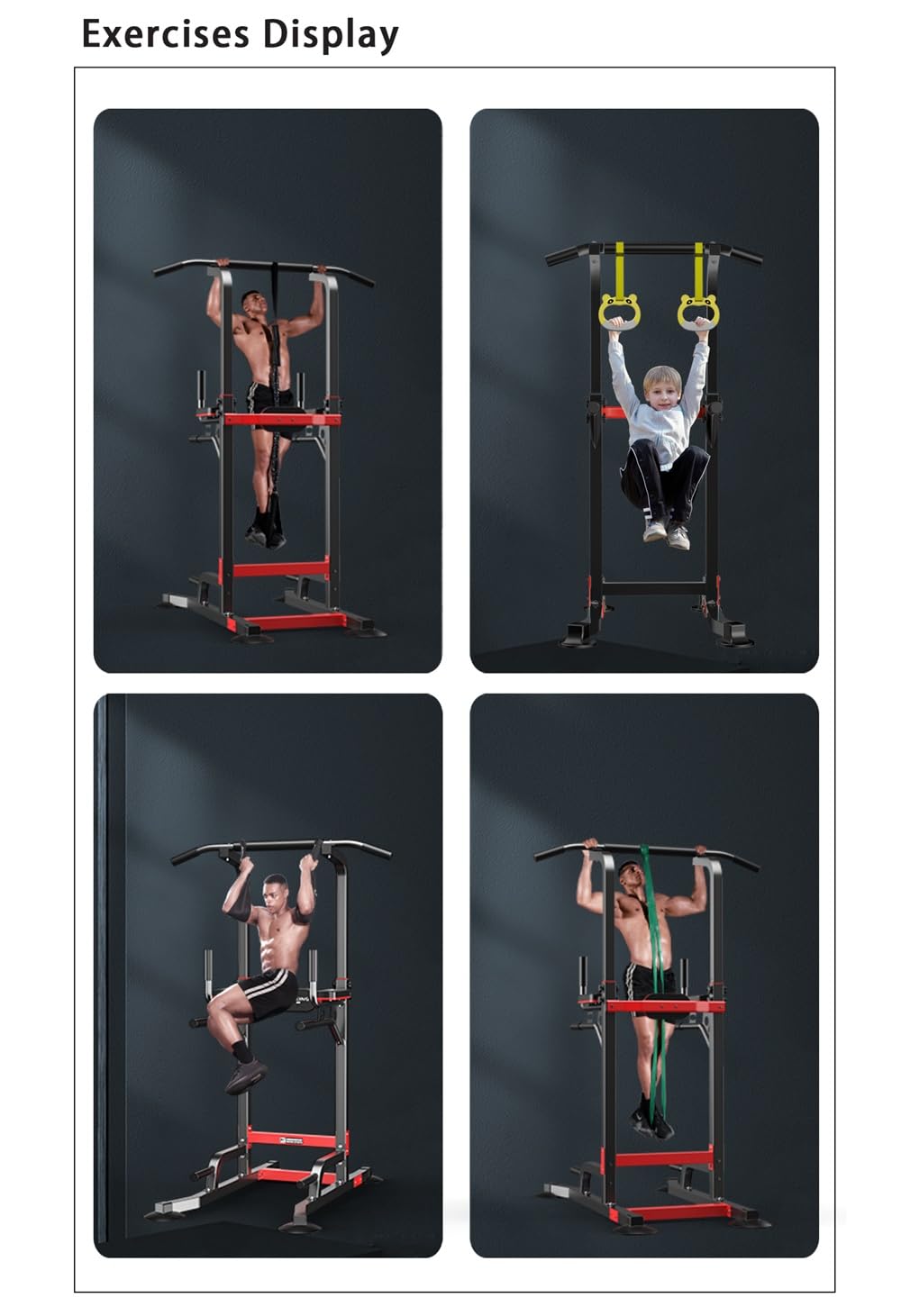 Power Tower Dip Station Pull Up Bar - Multi-Purpose Home Gym Equipment with Adjustable Height and Non-Slip Foot Pads - 330lbs Capacity