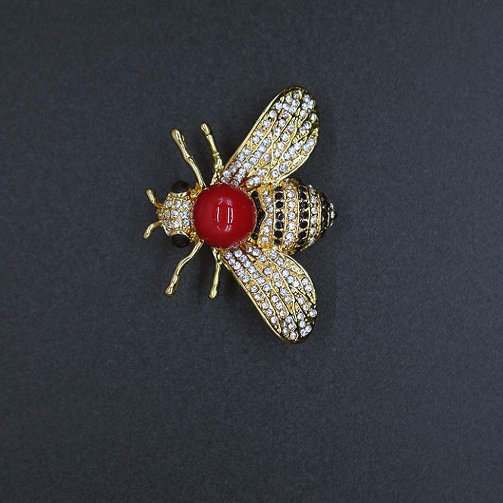 Honey Bee Brooches Crystal Insect Themed Bee Brooch Animal Fashion Shell Pearl Brooch Pin 14K Gold Plated (Red pearl)