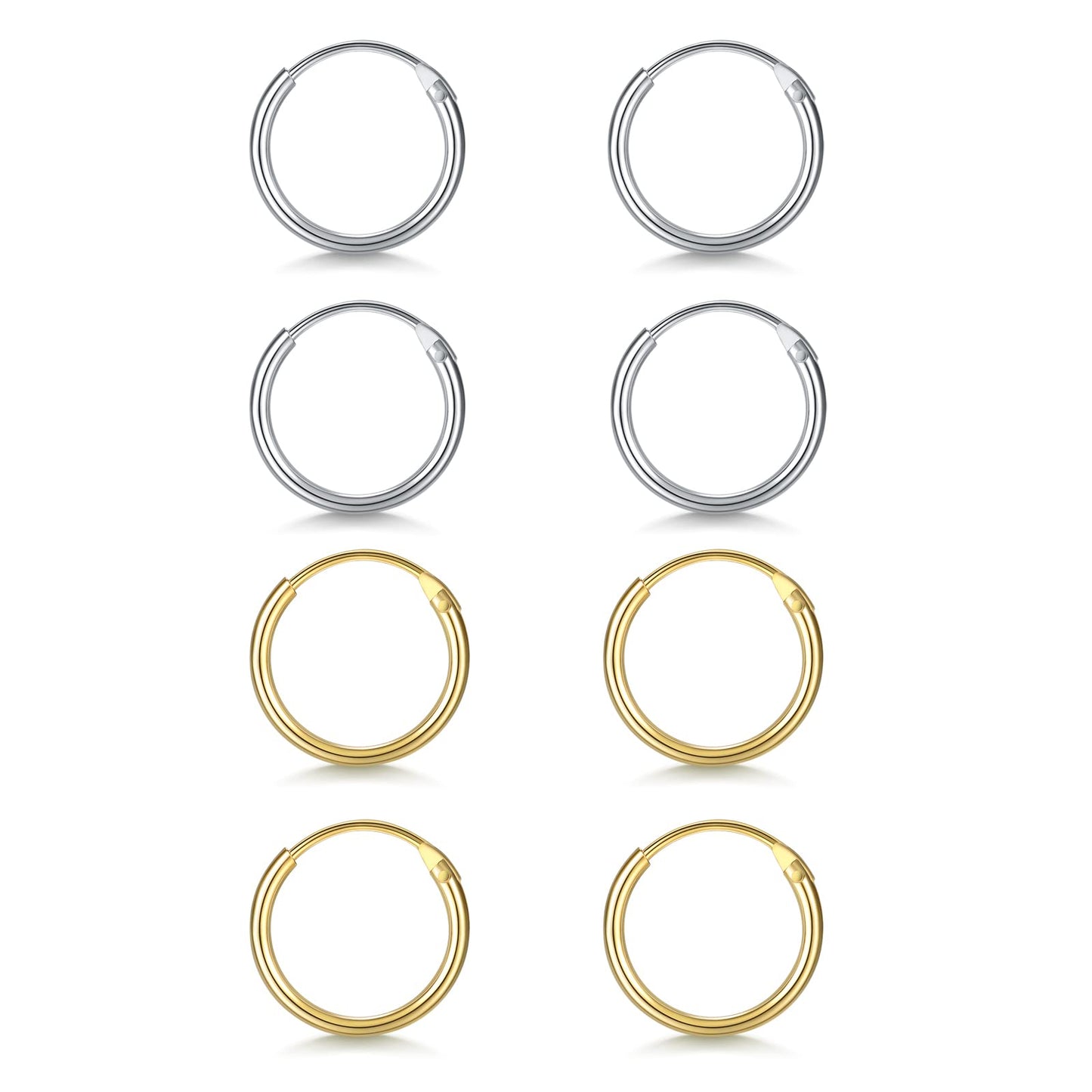 EPIRORA Silver Hoop Earrings- Cartilage Earring Small Hoop Earrings for Women Men,4 Pairs of Hypoallergenic 925 Sterling Silver Tragus Earrings (8mm*4, Silver&Gold)