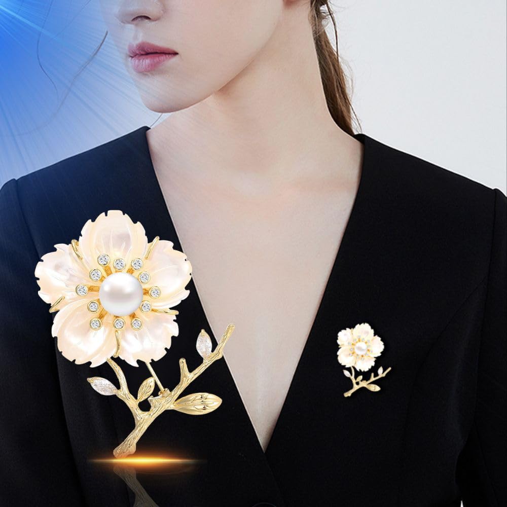 UNVAK Plum Brooch Pin 18K Gold-plated Plum Blossom Brooches Pearl Flower Pin Jewelry Gift for Women Girls