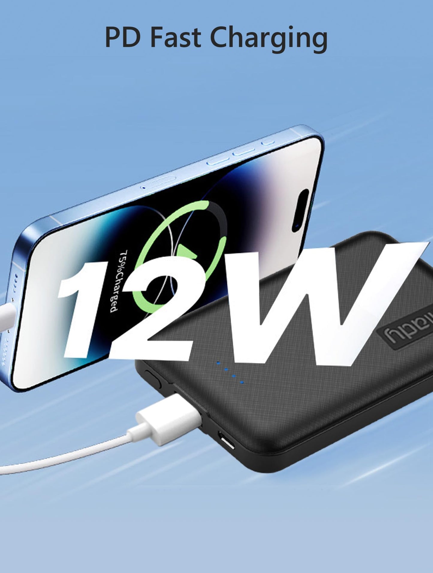 Miady 2-Pack 5000mAh Mini Portable Charger, 5V 2.4A USB-C Output Fast Charging Power Bank for Travel Small Battery Pack Compatible with iPhone 17/16/15 Galaxy S24/S22 iPad Android etc (2 Black)