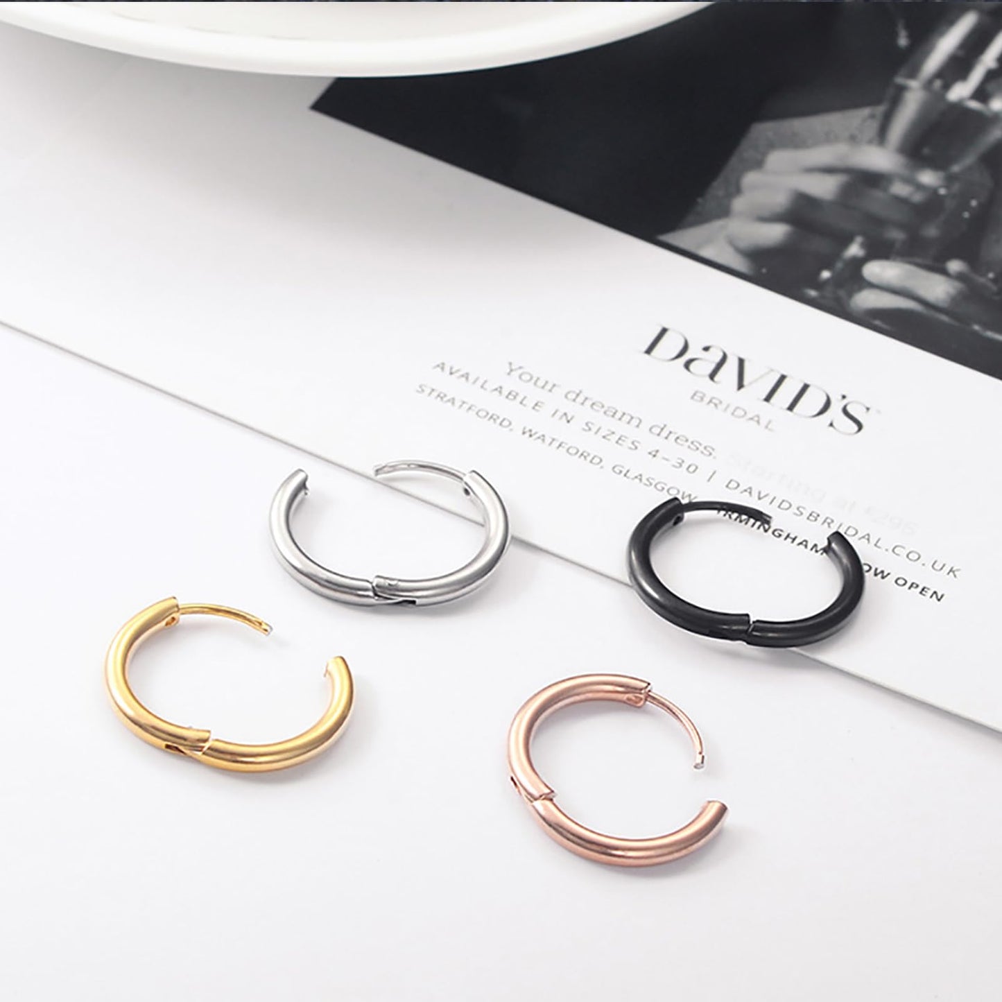 316L Surgical Stainless Steel Huggie Hoop Earrings 10mm Hypoallergenic Earrings Hoop Cartilage Helix Lobes Hinged Sleeper Earrings For Men Women(C05:10mm Rose Gold+Gold+Silver+Black(8pcs))