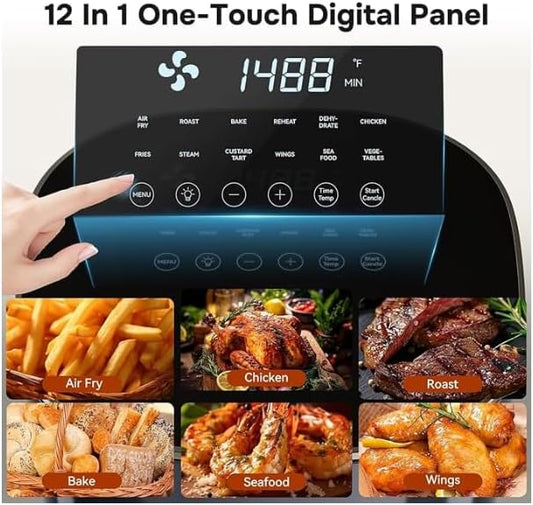 Simple Deluxe 12-in-1 Air Fryer 6.34 Qt, Digital Preset Airfryer with Visible Window, Nonstick and Dishwasher-Safe Basket, Air Fry, Roast, Bake, Dehydrate, Fries, 1700W, Gary