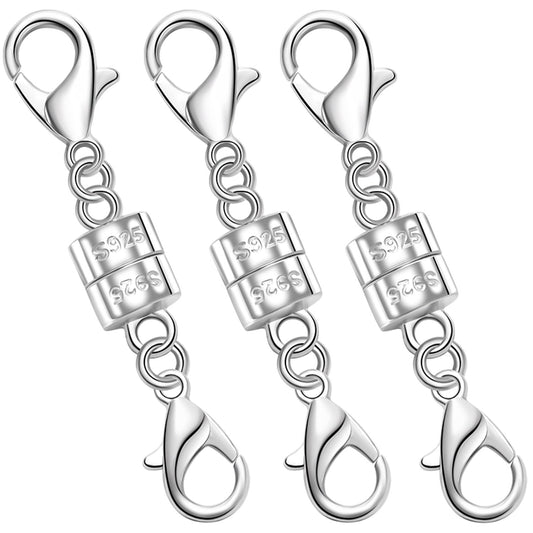 925 Silver Double Lobster Magnetic Necklace Clasps,Magnetic Jewelry Clasps for Necklaces Extender Bracelet Clasps and Closures (3silvery)