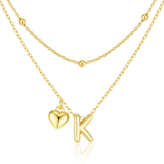 adoyi Gold Heart Initial Necklaces for Women Hers Dainty 14K Gold Plated Heart Layered Letter K Pendant Necklace Stack Trendy Jewelry Birthday Valentines Gifts for Women Jewelry