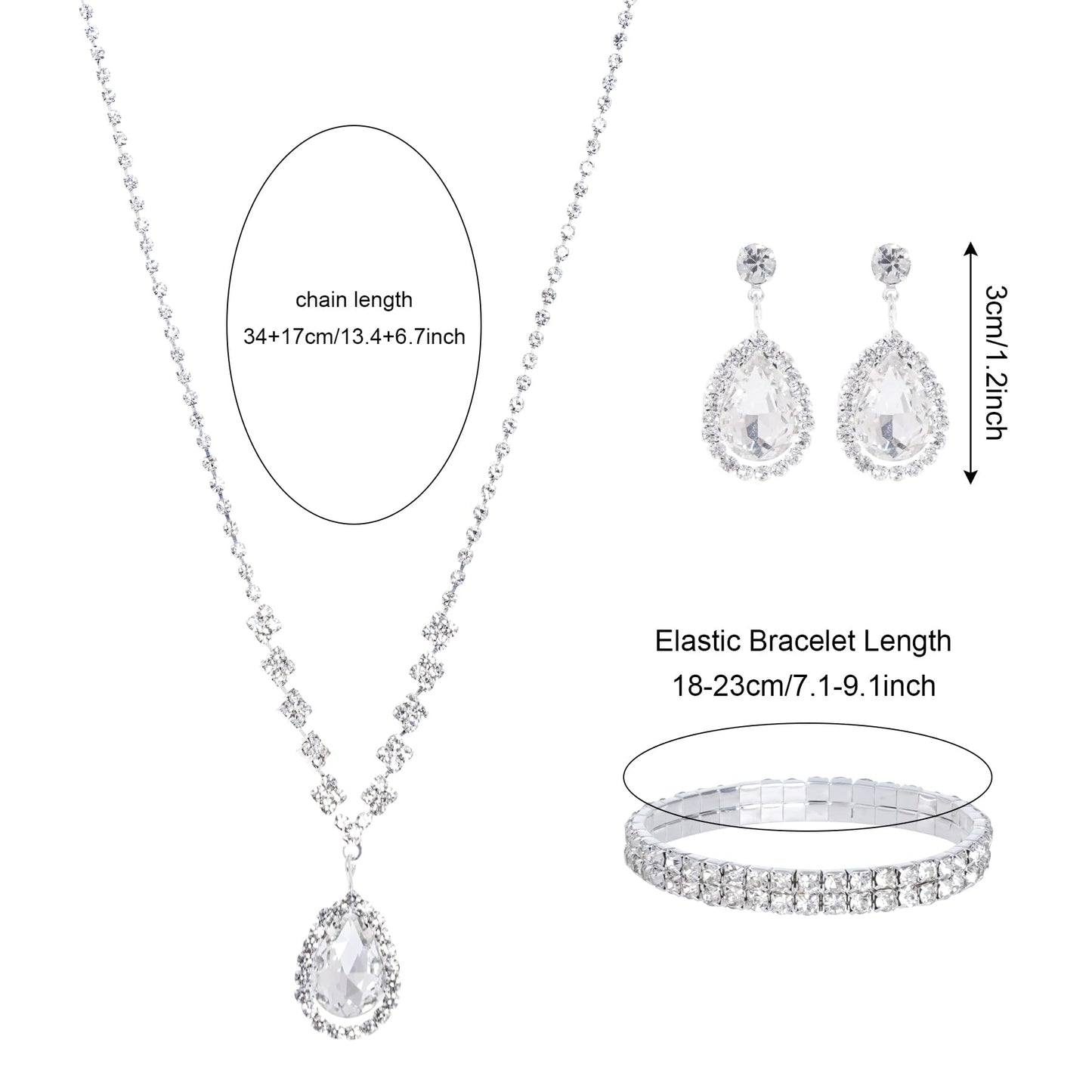 Jmkcoz Women Jewelry Set Silver Necklace Earrings Bracelet Rhinestone Crystal Bridal Wedding Jewelry Sets for Brides Bridesmaid Wedding Party (Style 3)