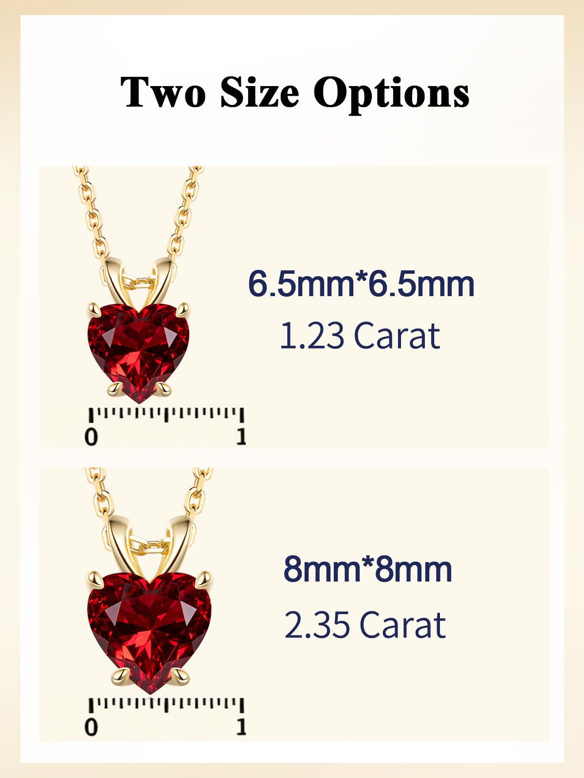 CYW 1 Carat Red Ruby Small Gold Heart Necklace for Women 925 Sterling Silver Solitaire Pendant Necklace