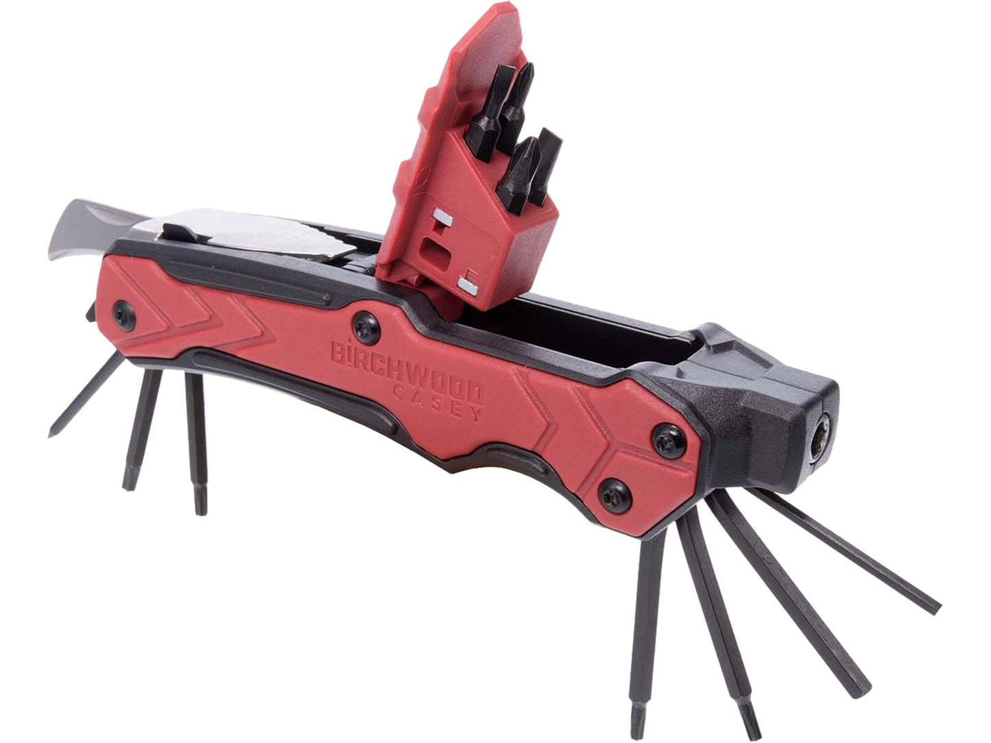 Birchwood Casey Universal Gun Multi-Tool | Durable Versatile Compact Portable Gunsmithing 14-in-1 Tool | Bits, Bit Driver, Multiple Wrenches, Knife & Pin Punch Included