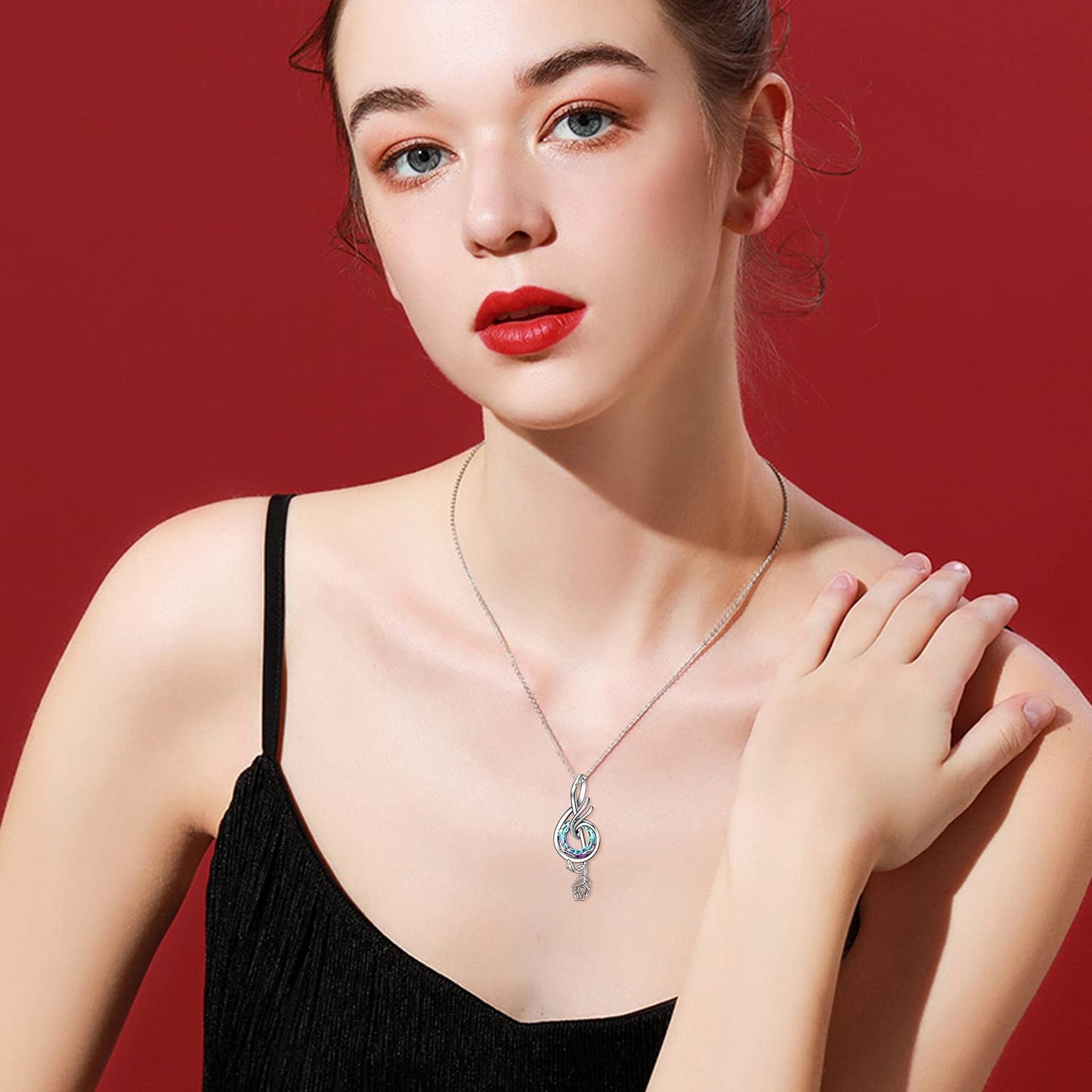 TOUPOP Music Necklace Sterling Silver Phoenix Necklace with Purple Circle Crystal Musical Notes Jewelry Gifts for Women Birthday Christmas