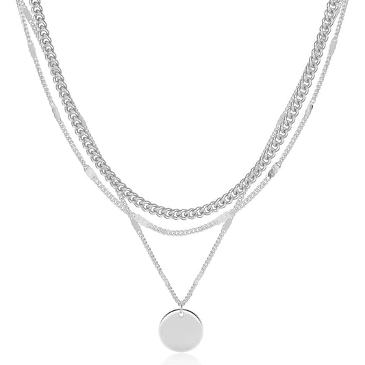 AGWOLF Gold/Silver Layered Necklaces for Women,Dainty 14k Gold Plated Stackable Choker Necklaces for Women,Trendy Layering Coin Chain Pendant Jewelry Set Gifts