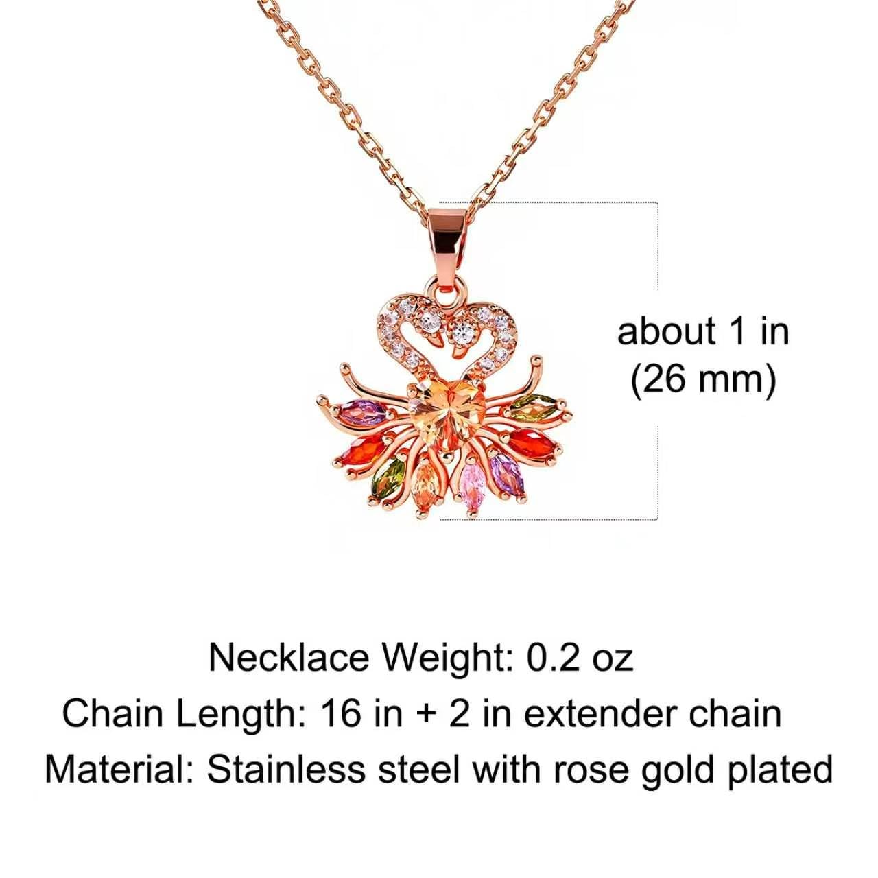 Kim Carrey Italian Elegant Rose Gold Necklace for Ladies | 18K Rose Gold Plated Necklace Pendant for Women | Gemstone necklace, Gift for Daughter, Wife, Mom, Her Jewelry (Colorful Swan)