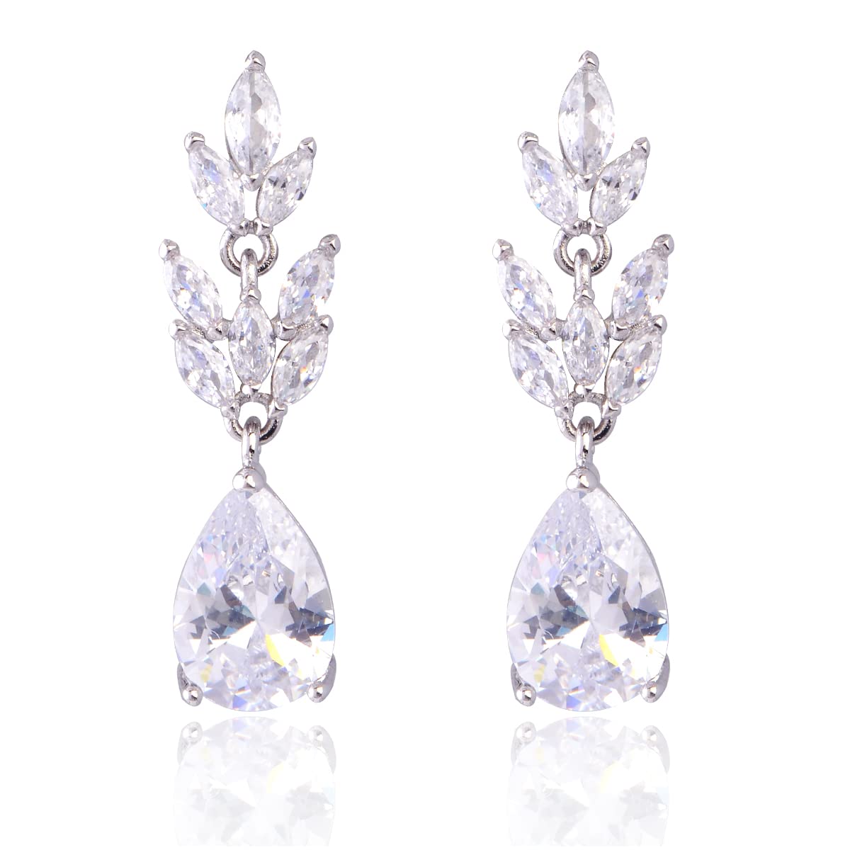 Small Cubic Zirconia Teardrop Wedding Earrings for Brides Birdesmaids Marquise Crystal Bridal Dangle Drop Earrings for Women Prom Jewelry Set