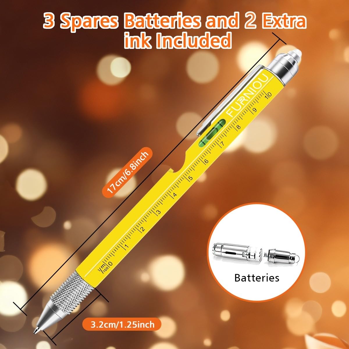 Stocking Stuffers Gifts for Men Women, Birthday Gift from Daughter Son Wife, 9 In 1 Multi-Tool Pen Set Christmas Gifts for Dad Grandpa Husband Boyfriend, Cool Unique Tools Gadgets for Men, Yellow