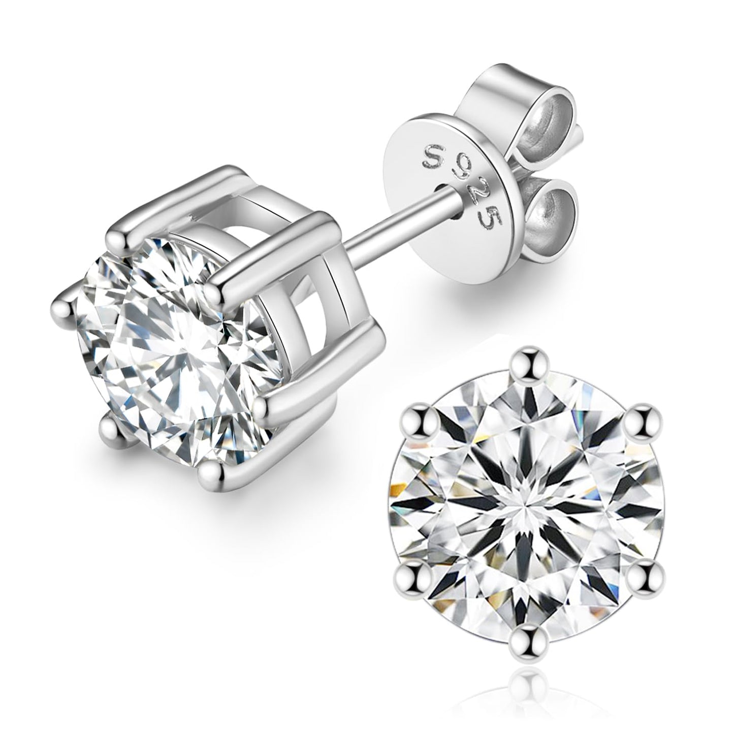 Moissanite Stud Earrings for Women Men, 1-6CT 6-Prong D Color Ideal 925 Sterling Silver Earrings with Certificate of Authenticity (6CT/Pair, 3CT each one)