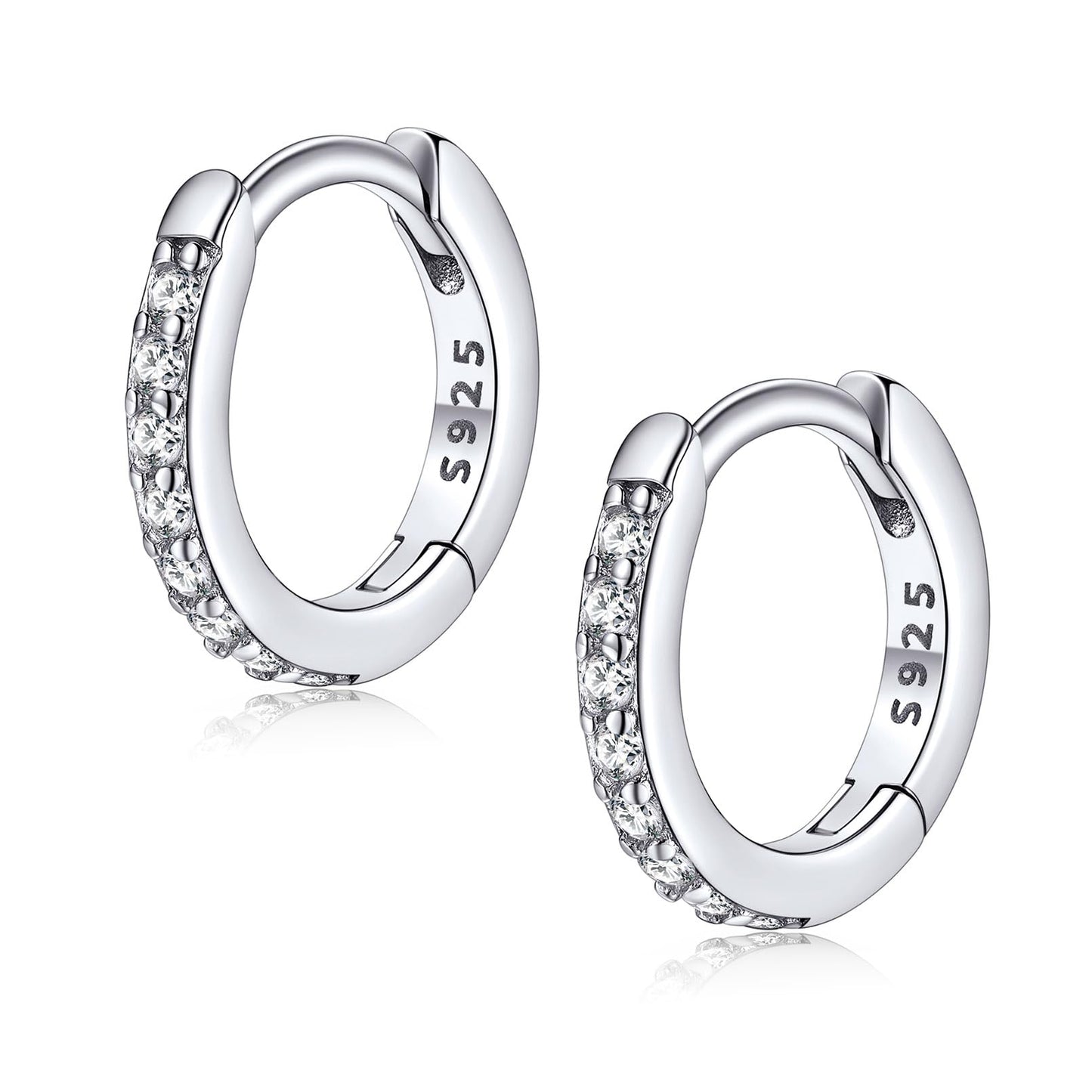 FaithHeart 925 Sterling Silver Cubic Zirconia Huggie Hoop Earrings, Small Silver Hoop Earring for Women, Hypoallergenic Cartilage Earrings for Women 8mm