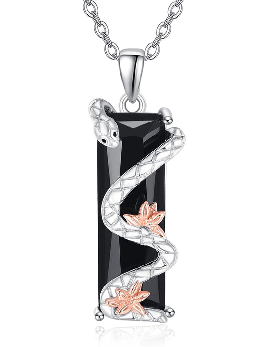 AENEAS Prime 2025 Men's Snake Necklace Sterling Silver Snake Pendant Black Crystal Flower Graduation Jewelry Gifts for Him Men Women