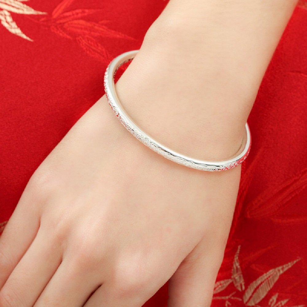 Merdia 999 Solid Sterling Silver Bangle Cuff Bracelets Flower Carved for Women's | Sterling Silver Bracelet | Silver Jewelry | Silver Bracelets for Women | Jewelry for Women