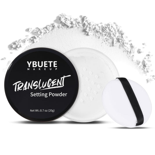 YBUETE Translucent Loose Face Powder, Long Lasting Matte Finishing White Face Paint Setting Powder, Oil Control Natural Talc-Free Setting Powder with Sifter for Halloween SFX Carnival Cosplay Makeup