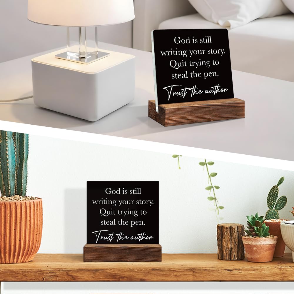 ERHACHAIJIA God Is Still Writing Your Story Acrylic Desk Sign, Funny Bible Verse Office Home Accessories Desk Decor Plaques, Inspirational Signs Gifts for Friends Coworker, Christian Room D?or Gifts