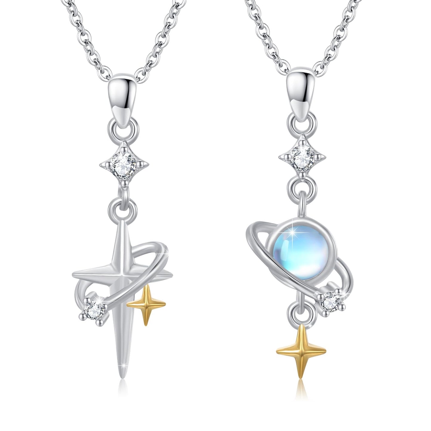 Silikepa Star Necklace for Women 925 Sterling Silver Star Pendant Necklace Friendship Couple Pendant Necklace with Moonstone Jewelry Gift for Women