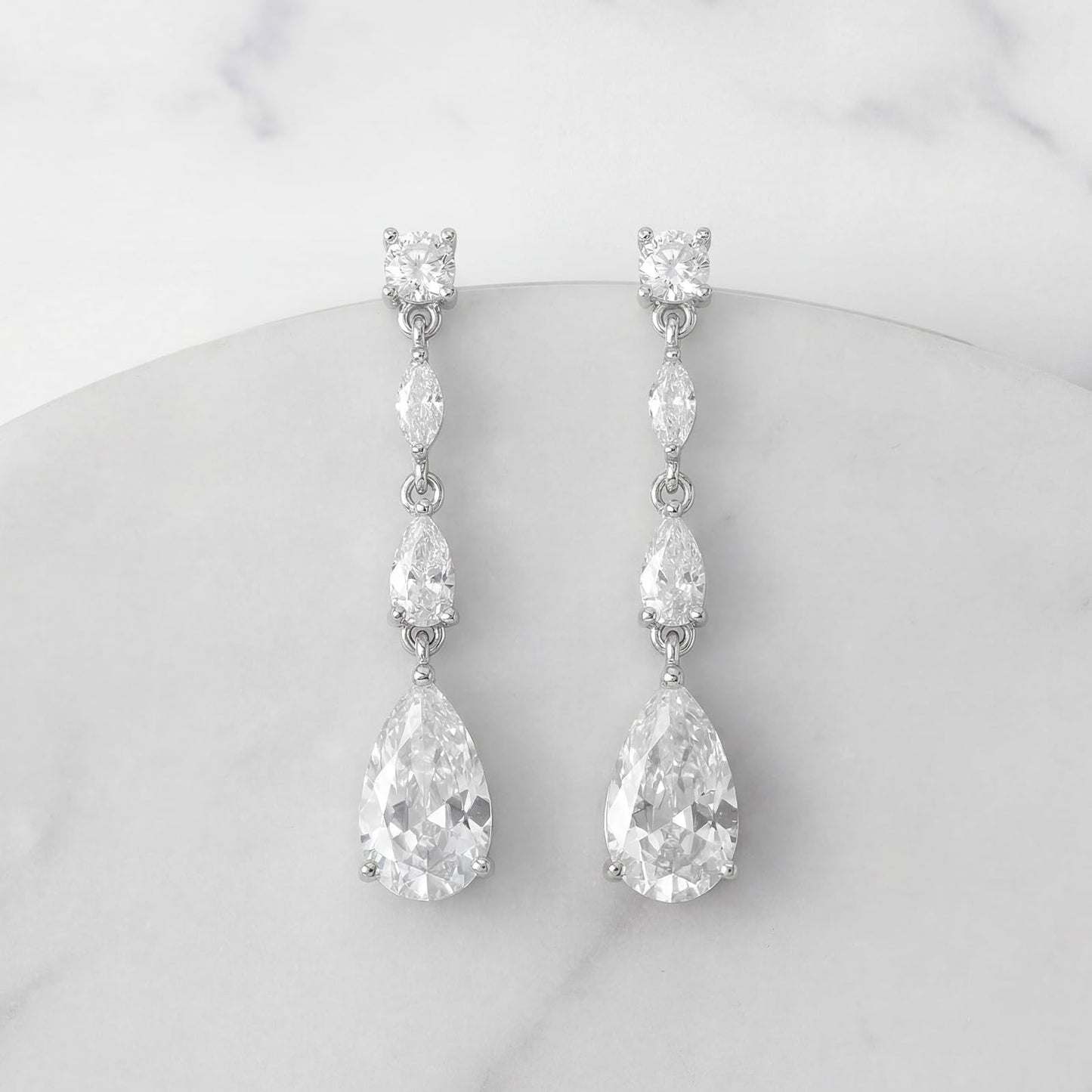 SWEETV Cubic Zirconia Dangle Earrings for Women, Teardrop Bridal Earrings for Wedding, Brides, Bridesmaids, Pear Shaped Drop Earrings for Women Prom Formal Party, Silver-Style2