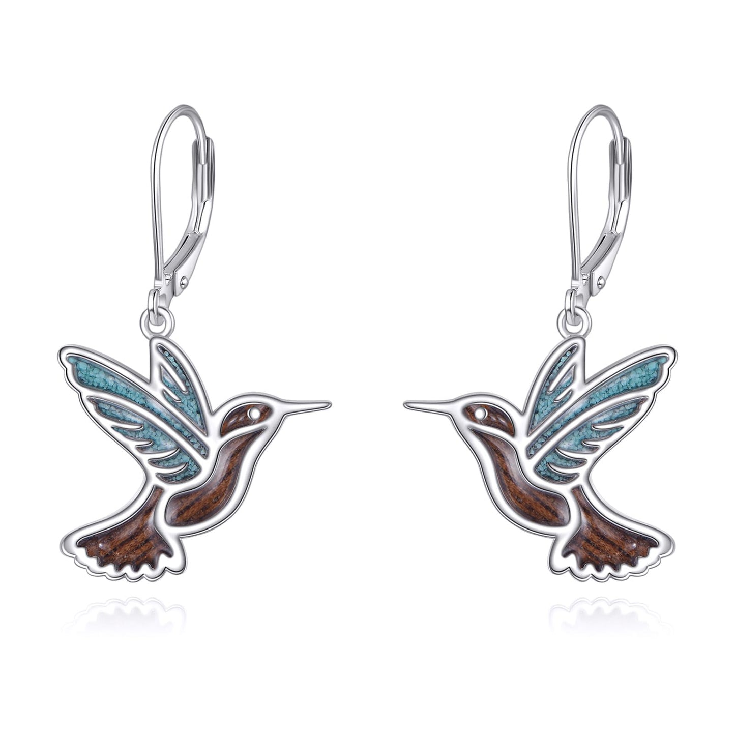 YFN Turquoise Hummingbird Earrings Bird Dangle 925 Sterling Silver Wood Hummingbirds Jewelry Gifts for Women