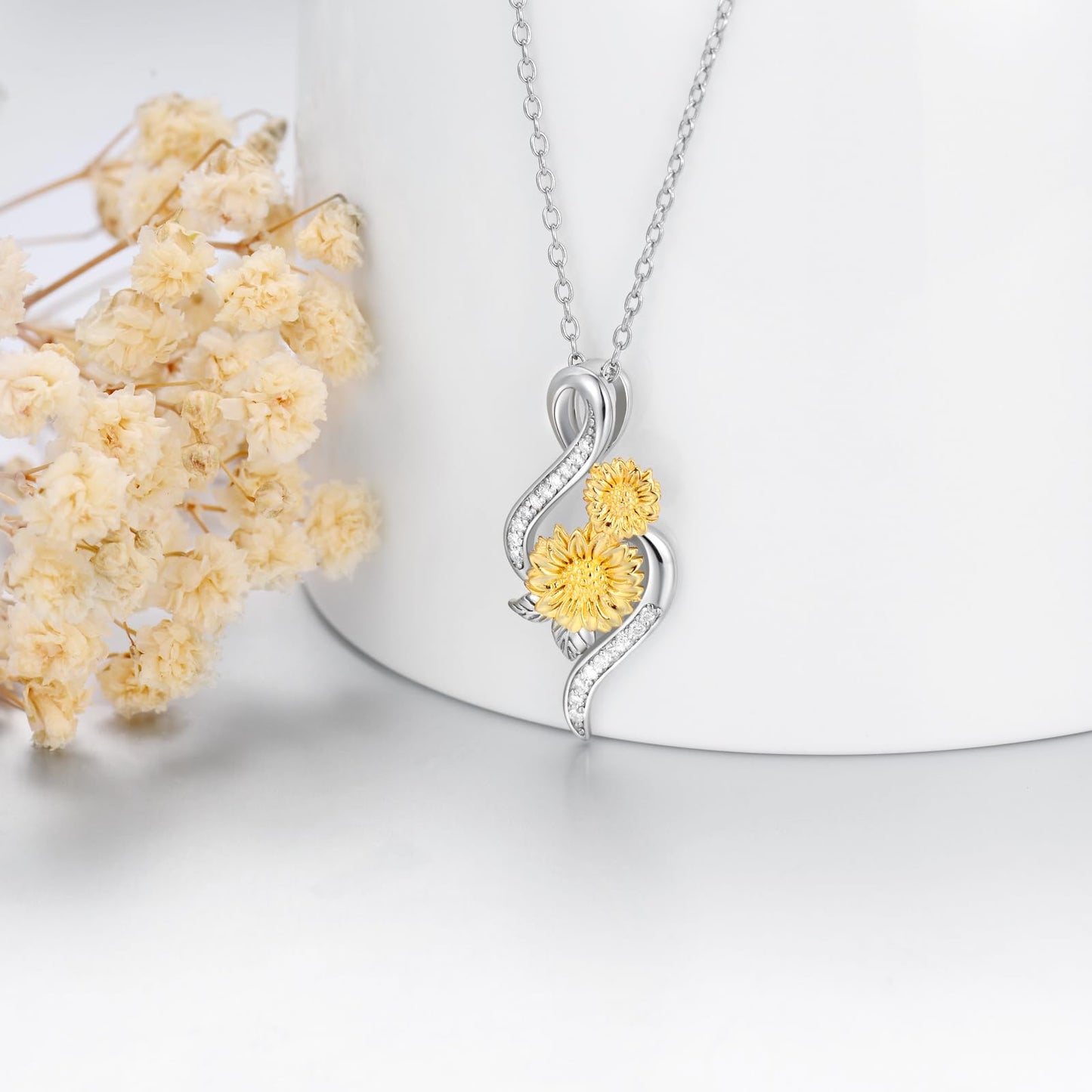 ZBA Natural Diamond Sunflower Necklace for Women Sterling Silver Infinity Sunflowers Jewelry, Anniversary Birthday Mothers Day Gifts for Mom Wife Her Daughter