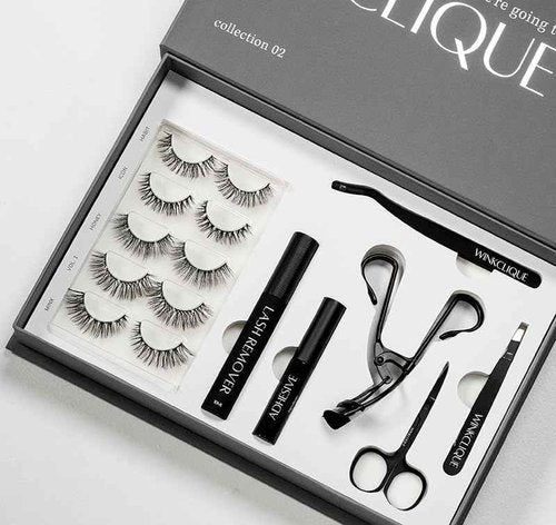 WinkClique Starter Kit - Everyday Chic - False Eyelash Complete Kit With Tools and 5 Lash Styles (Collection 02)