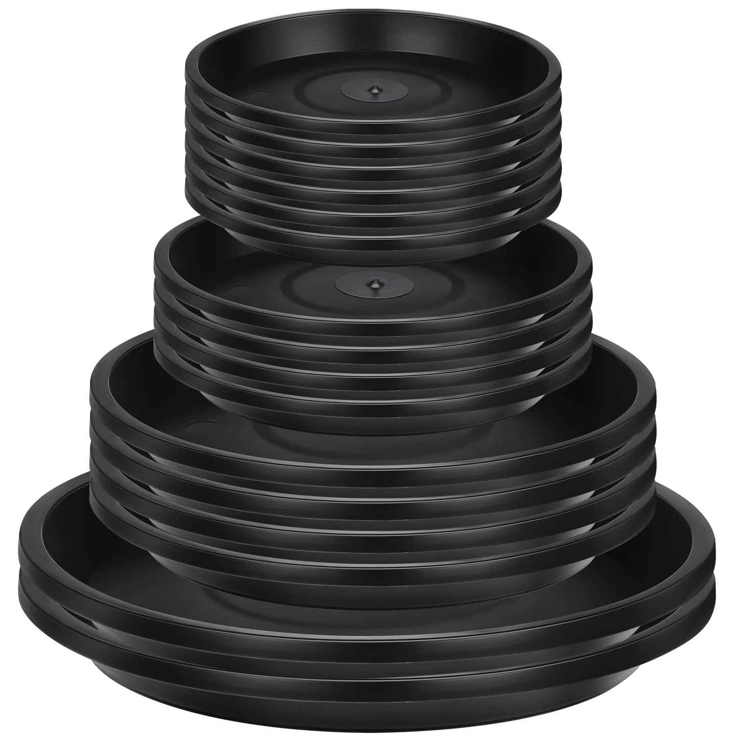 16 Pack Plastic Plant Saucer Black Pot Saucers Round Water Tray Thick Drip Trays for Potted Flower Pan Plant Drainage for Indoor Outdoor Garden, 4 Inch, 6 Inch, 8 Inch, 10 Inch
