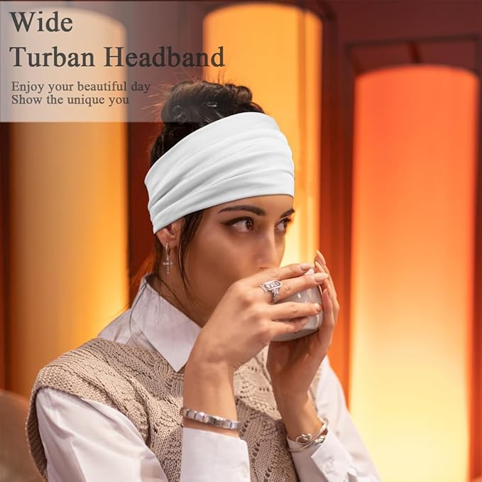 Sefiinh Wide Headbands For Women Stretch Headband Boho Head Bands Women's Hair Band Turban Workout Hairband Accessories Black Gray White 6 Pack