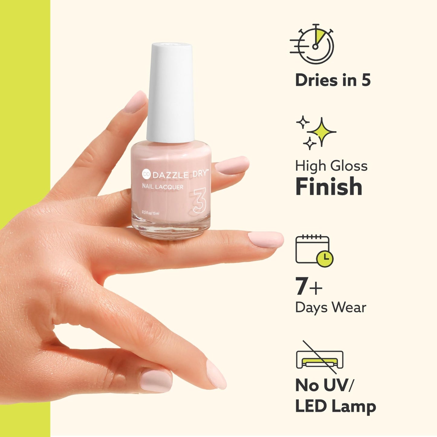 Dazzle Dry Nail Lacquer (Step 3) - Pinkies Up - A pale, barely-there pink with cool undertones. Sheer cream. (0.5 fl oz)