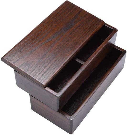 TOPINCN Lunch Box Wooden Healthy Double Layer Rectangle Food Snacks Fruit Container for Office Picnic Sushi